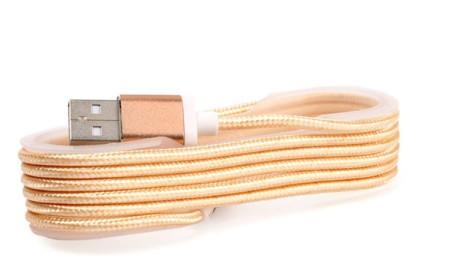 Добави още лукс USB кабели Луксозен Micro USB кабел със златиста текстилна оплетка и алуминиеви накрайници
